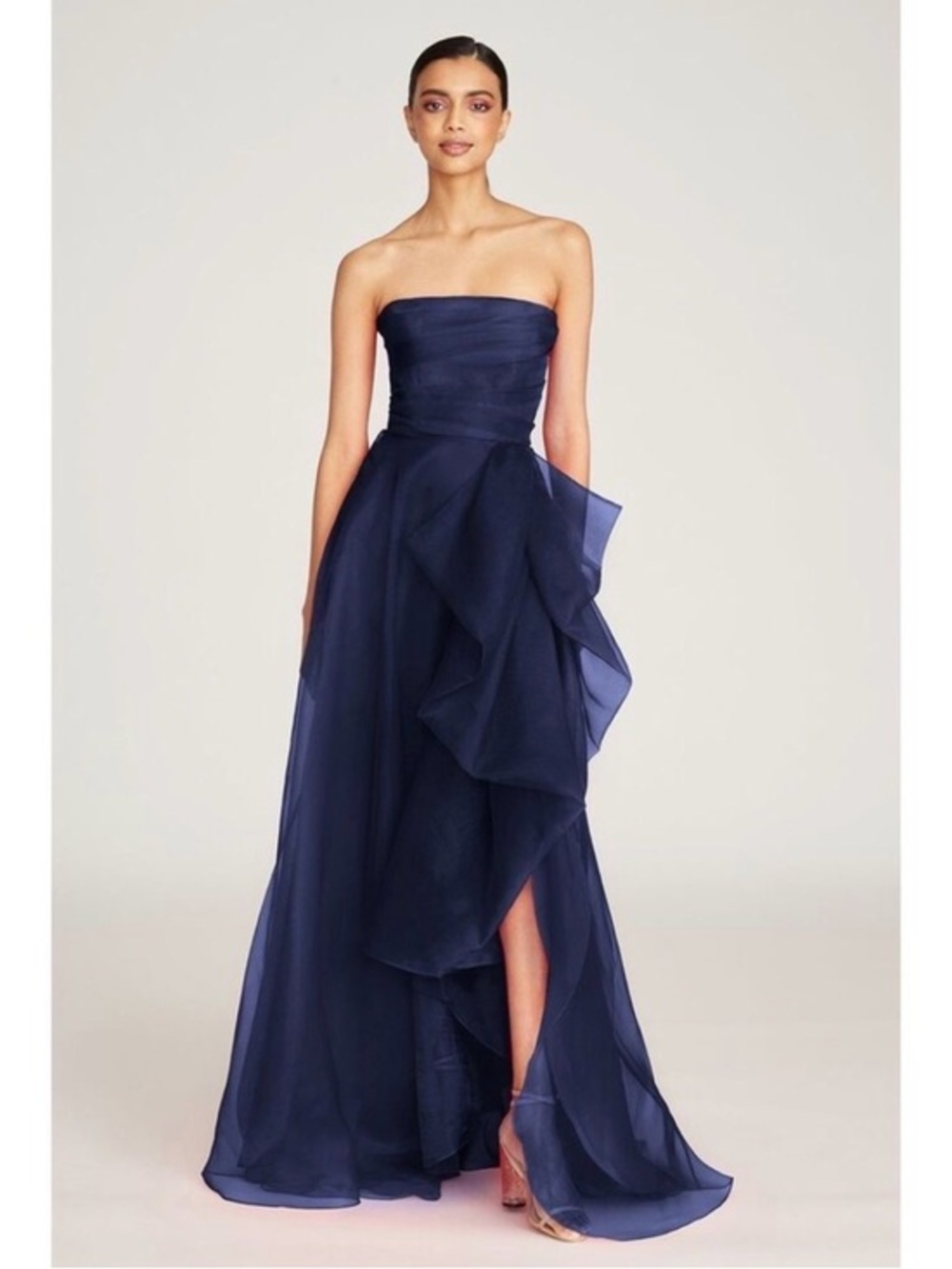 THEIA Teresa Strapless Draped Gown Navy Size 12 $795